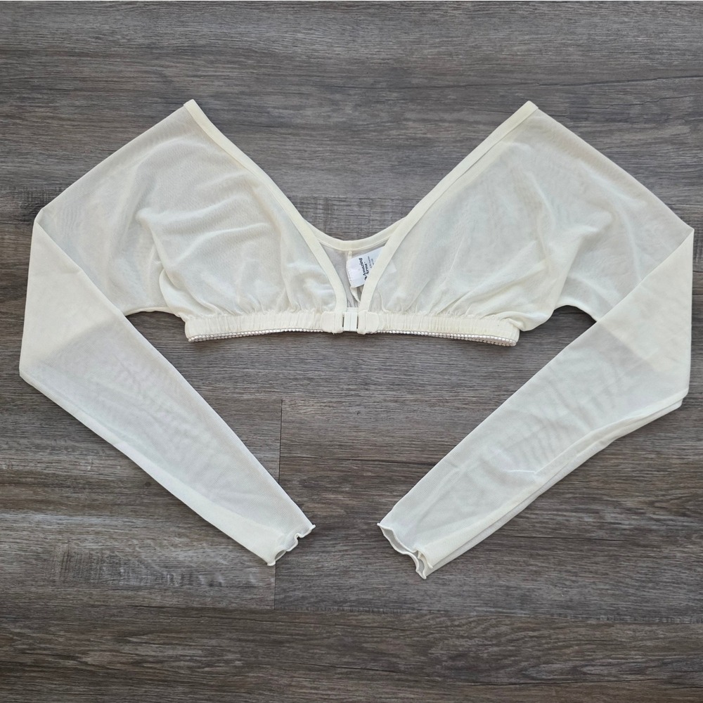 Amazing Arms Cream Mesh Shrug Women Large Sheer Layering Bolero Top <3